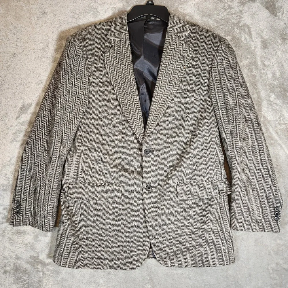 Towncraft Blazer Men's 40R Gray Herringbone Tweed Wool/Lana‎ Sport Coat Jacket